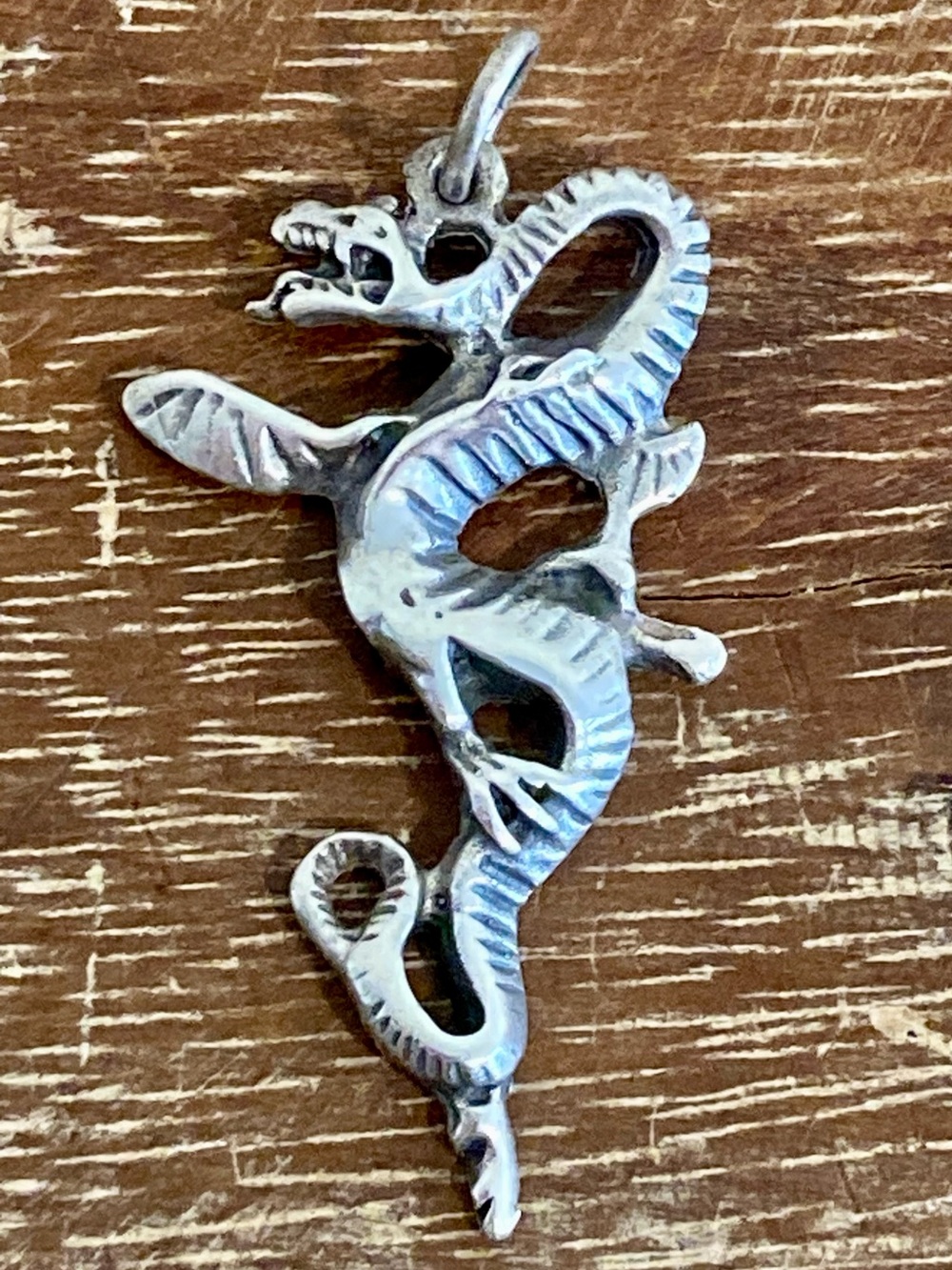 Sterling Silver Dragon Pendant 1.5” Long Fantasy Jewelry